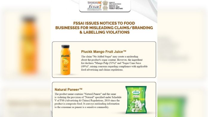 FSSAI Notice on Misleading Food Claims