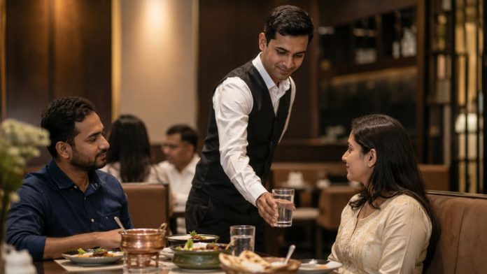 Serving dinner in a cozy restaurant