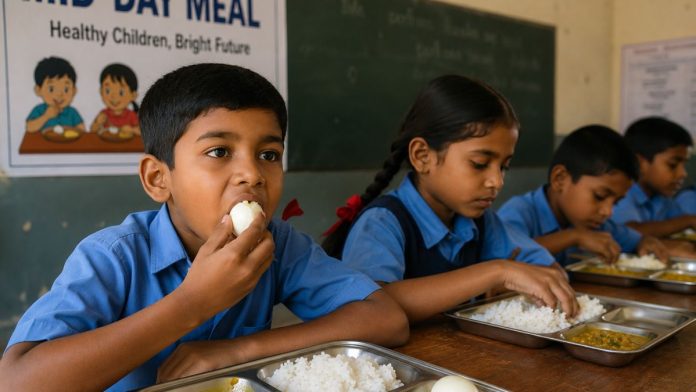 School lunchtime with mid-day meal focus