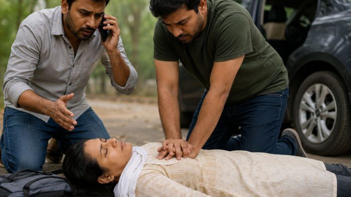 Emergency CPR on the roadside