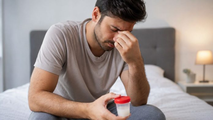 Worried man in a quiet bedroom