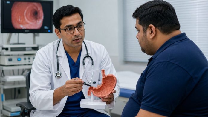 Doctor explaining anatomy in consultation room